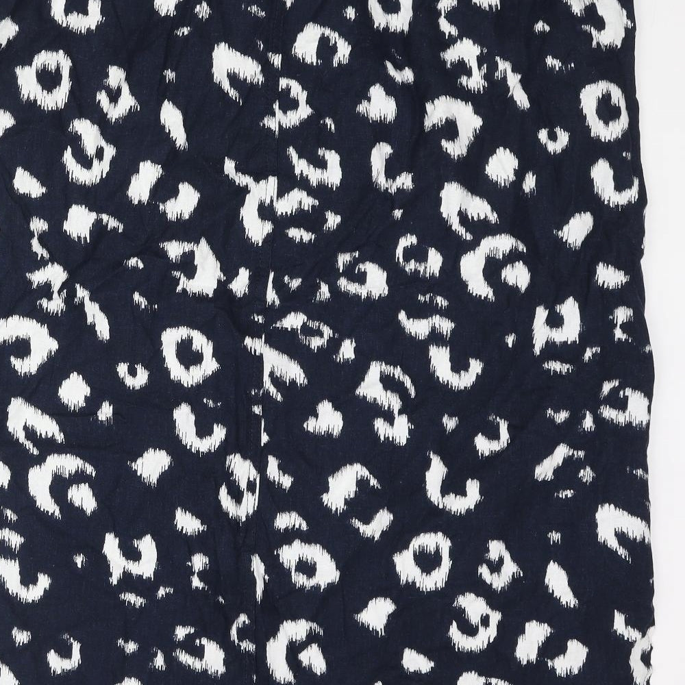 Marks and Spencer Womens Blue Animal Print Linen Straight & Pencil Skirt Size 24 Drawstring - Leopard Print