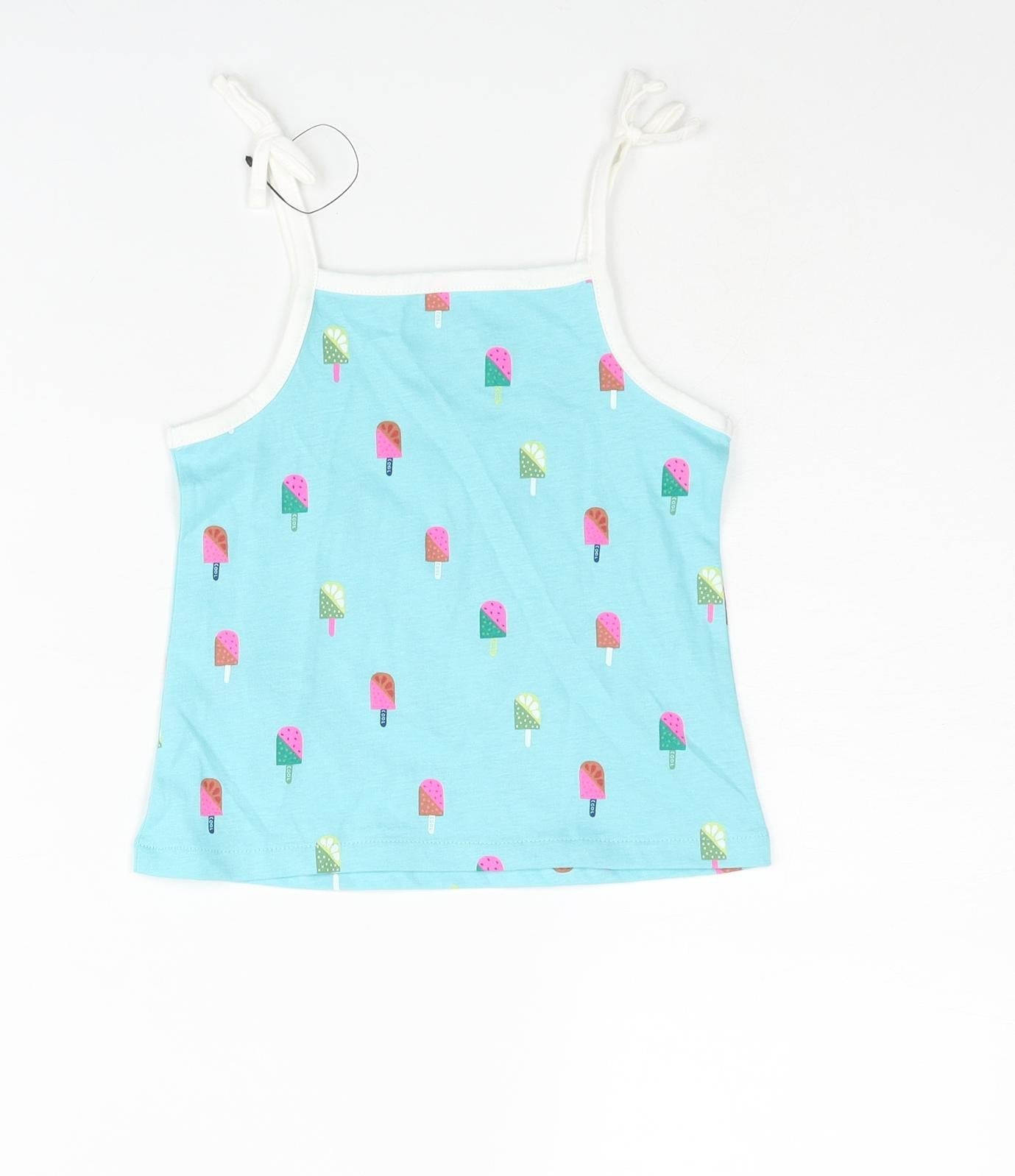 Marks and Spencer Girls Blue Geometric Cotton Basic Tank Size 2-3 Years Square Neck Pullover - Ice Lolly Print
