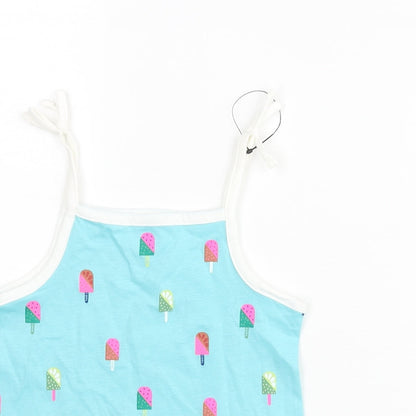 Marks and Spencer Girls Blue Geometric Cotton Basic Tank Size 2-3 Years Square Neck Pullover - Ice Lolly Print