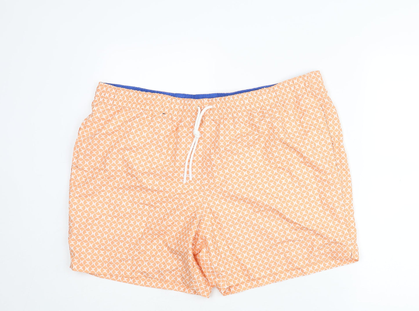 Marks and Spencer Mens Orange Geometric Polyester Sweat Shorts Size 2XL Regular Drawstring - Swim Shorts