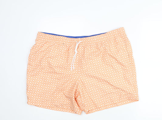 Marks and Spencer Mens Orange Geometric Polyester Sweat Shorts Size 2XL Regular Drawstring - Swim Shorts
