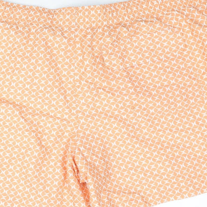 Marks and Spencer Mens Orange Geometric Polyester Sweat Shorts Size 2XL Regular Drawstring - Swim Shorts