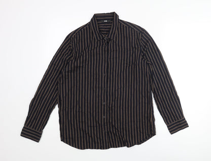 Uniqlo Mens Blue Striped Polyester Button-Up Size M Collared Button