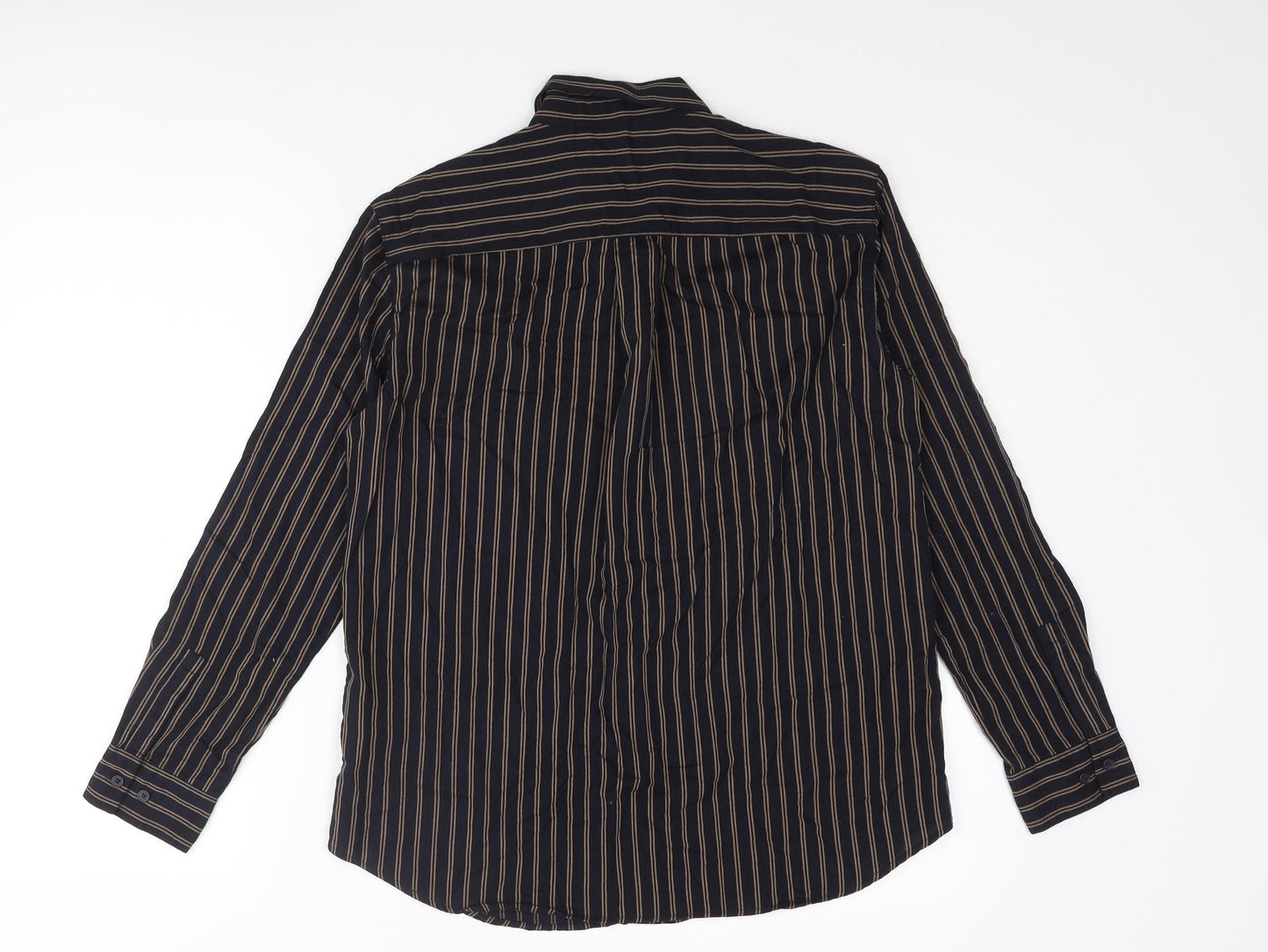 Uniqlo Mens Blue Striped Polyester Button-Up Size M Collared Button
