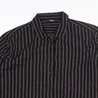 Uniqlo Mens Blue Striped Polyester Button-Up Size M Collared Button