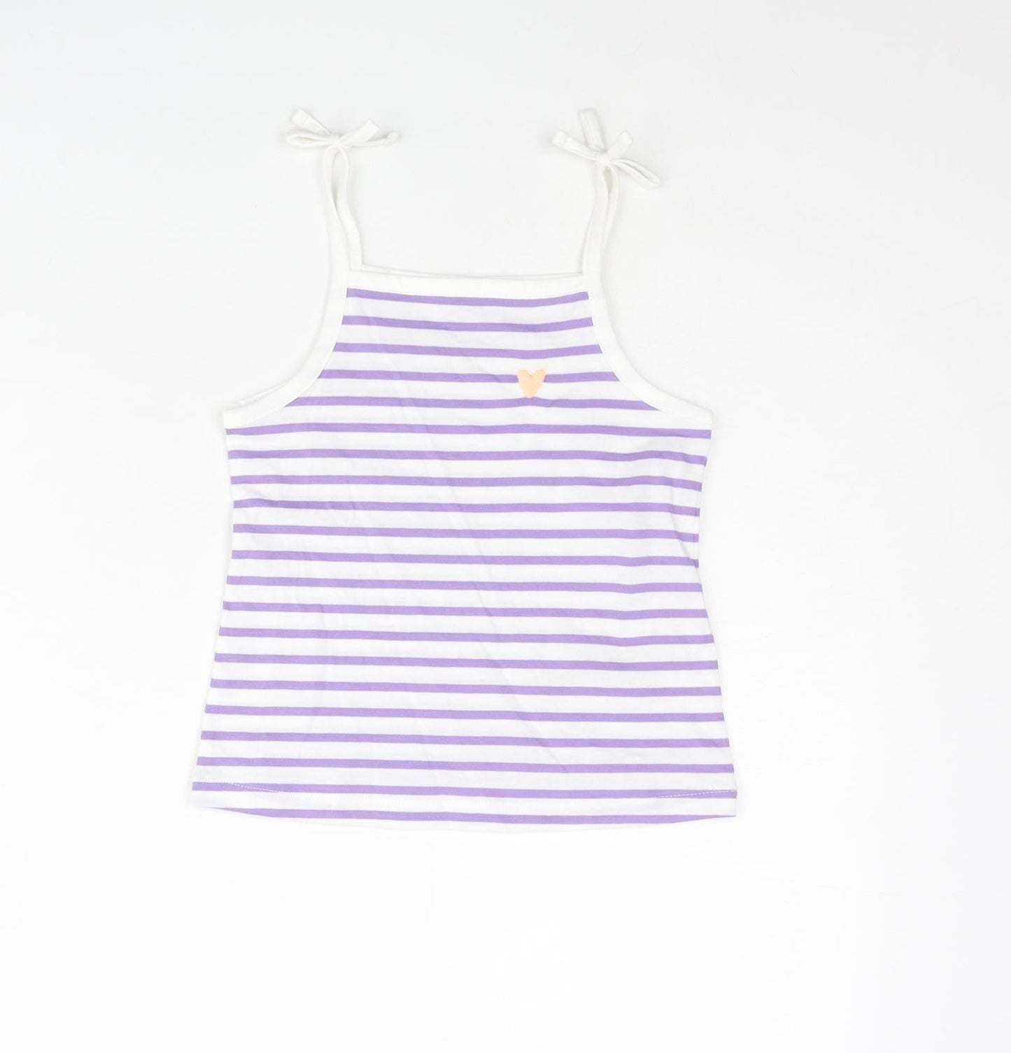 Marks and Spencer Girls Purple Striped Cotton Basic Tank Size 3-4 Years Square Neck Pullover - Embroidered Heart