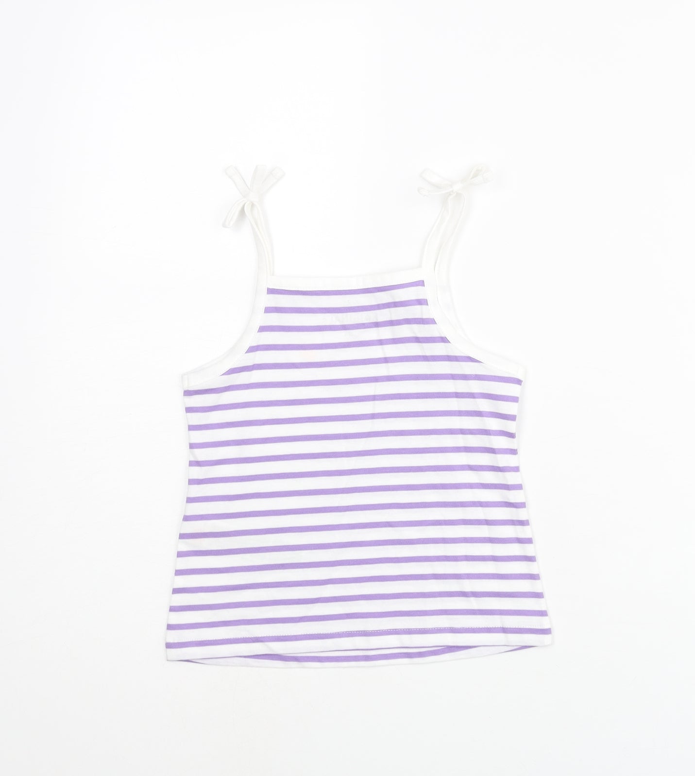 Marks and Spencer Girls Purple Striped Cotton Basic Tank Size 3-4 Years Square Neck Pullover - Embroidered Heart