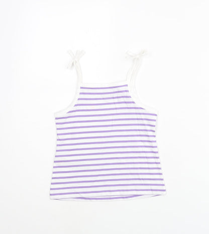 Marks and Spencer Girls Purple Striped Cotton Basic Tank Size 3-4 Years Square Neck Pullover - Embroidered Heart