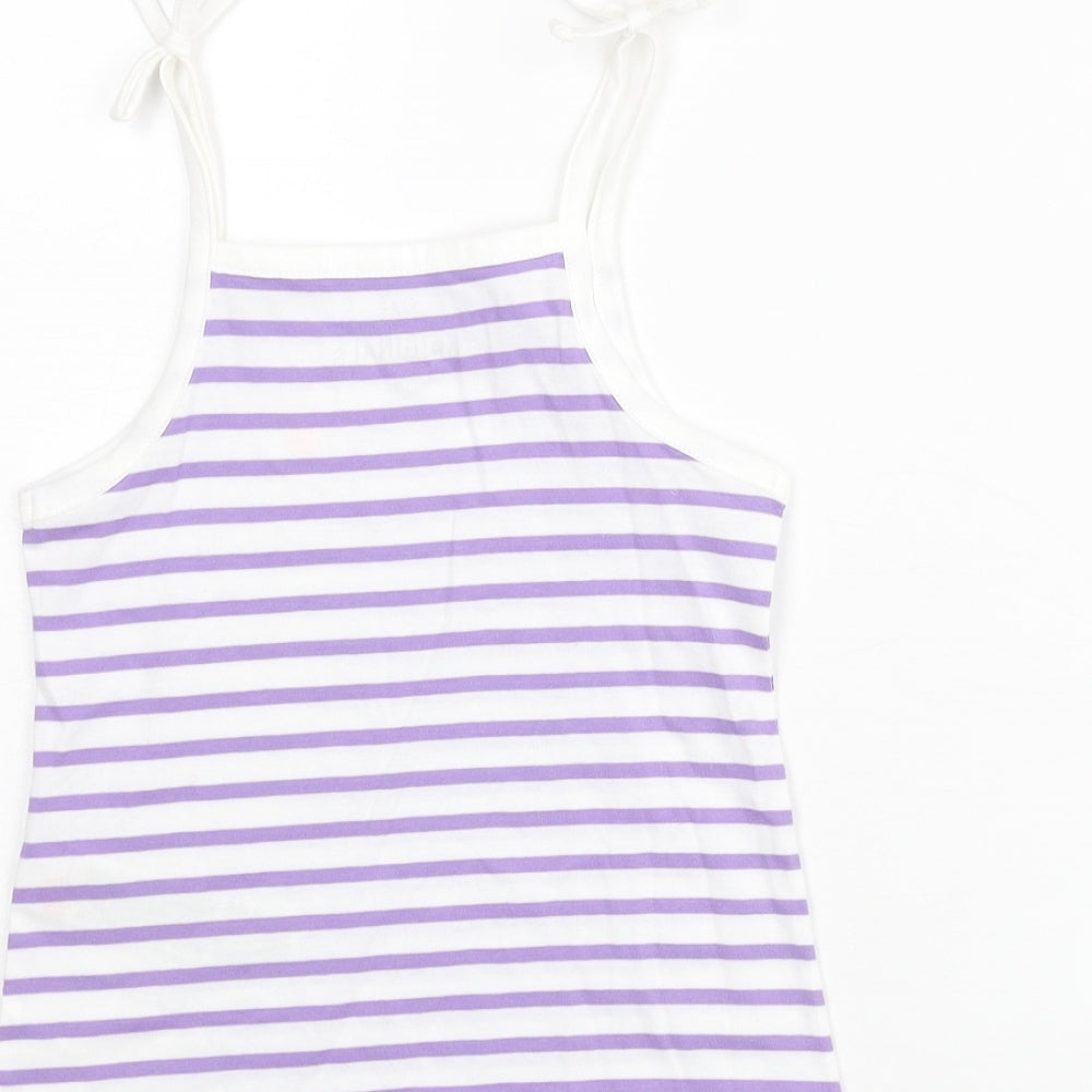 Marks and Spencer Girls Purple Striped Cotton Basic Tank Size 3-4 Years Square Neck Pullover - Embroidered Heart