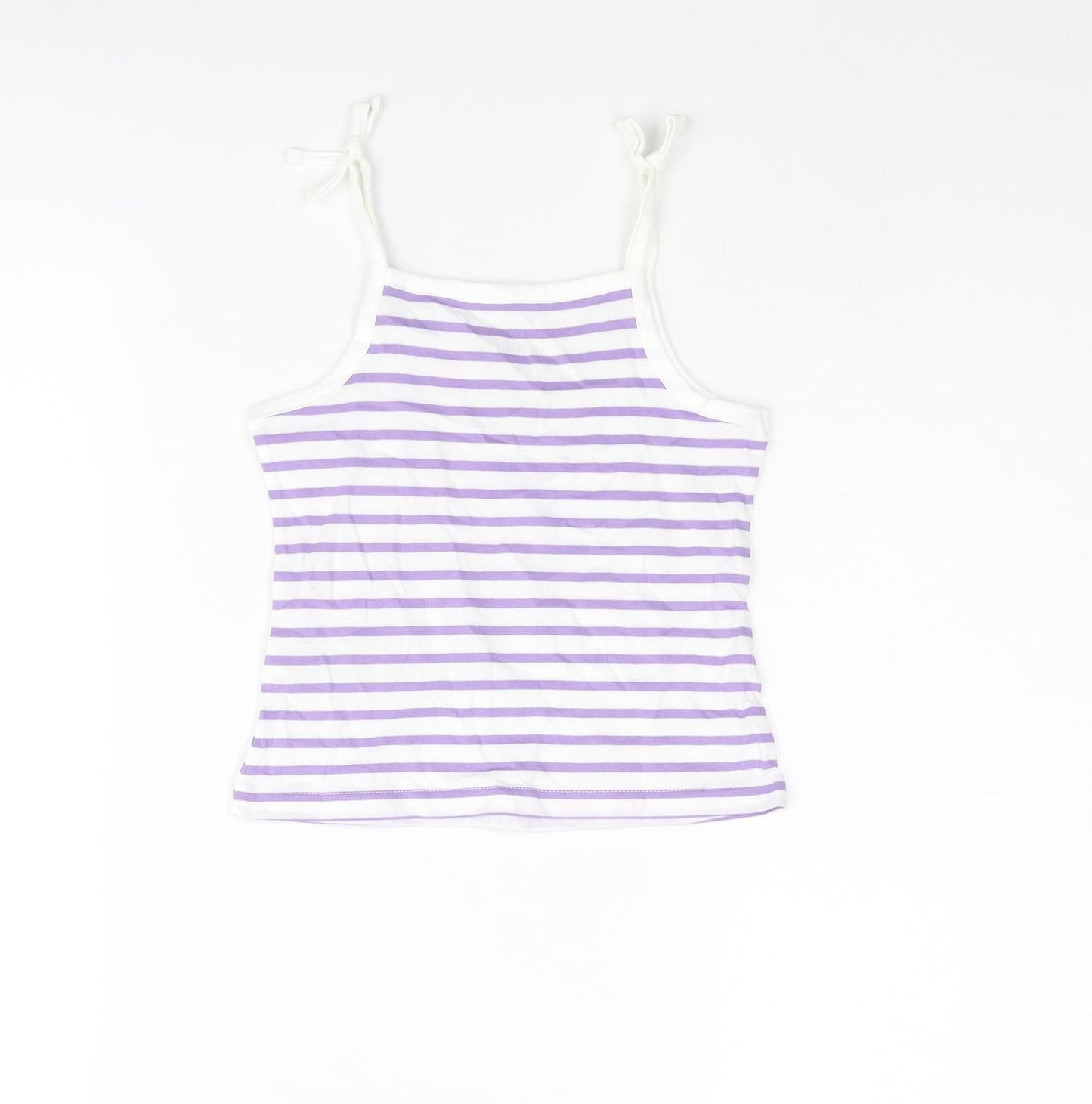 Marks and Spencer Girls Purple Striped Cotton Basic Tank Size 2-3 Years Square Neck Pullover - Embroidered Heart
