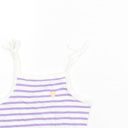 Marks and Spencer Girls Purple Striped Cotton Basic Tank Size 2-3 Years Square Neck Pullover - Embroidered Heart