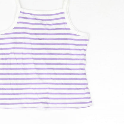 Marks and Spencer Girls Purple Striped Cotton Basic Tank Size 2-3 Years Square Neck Pullover - Embroidered Heart