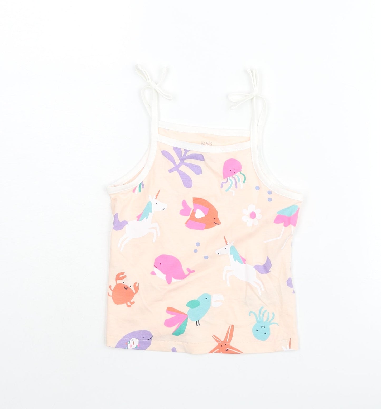 Marks and Spencer Girls Pink Geometric Cotton Basic Tank Size 2-3 Years Square Neck Pullover - Sea Life Unicorn Flamingo Pattern