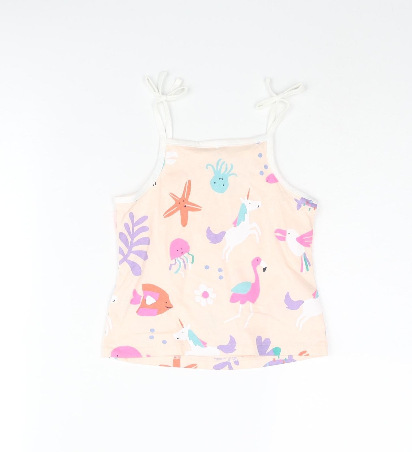 Marks and Spencer Girls Pink Geometric Cotton Basic Tank Size 2-3 Years Square Neck Pullover - Sea Life Unicorn Flamingo Pattern