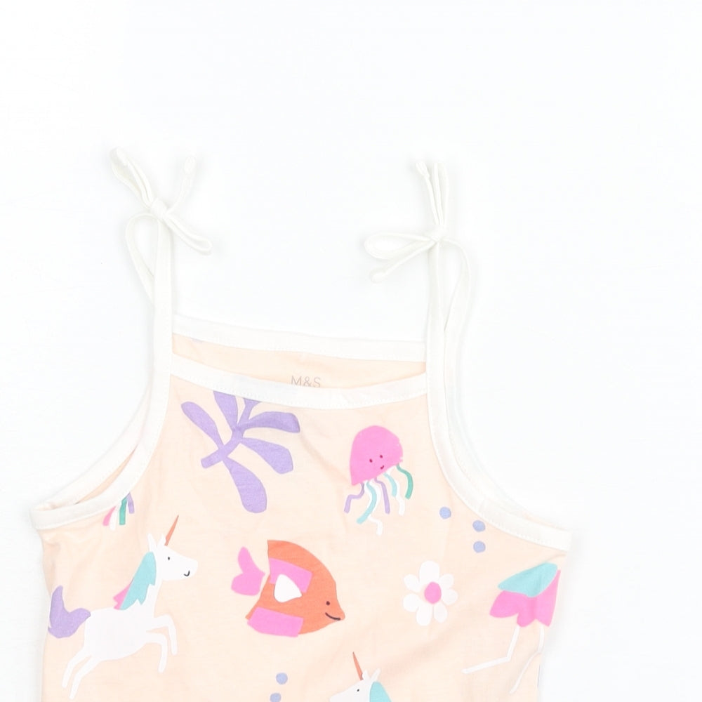 Marks and Spencer Girls Pink Geometric Cotton Basic Tank Size 2-3 Years Square Neck Pullover - Sea Life Unicorn Flamingo Pattern