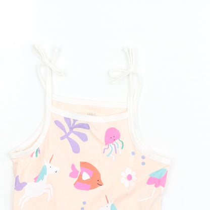 Marks and Spencer Girls Pink Geometric Cotton Basic Tank Size 2-3 Years Square Neck Pullover - Sea Life Unicorn Flamingo Pattern
