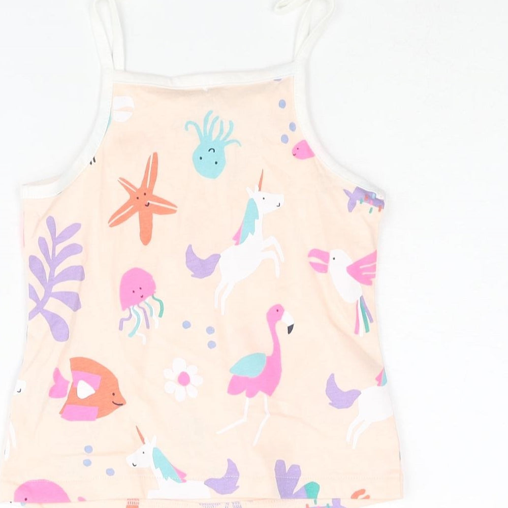 Marks and Spencer Girls Pink Geometric Cotton Basic Tank Size 2-3 Years Square Neck Pullover - Sea Life Unicorn Flamingo Pattern