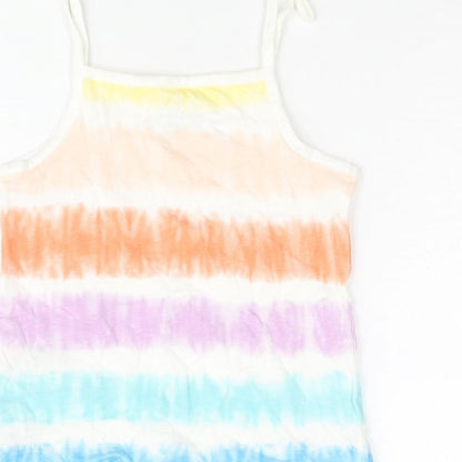 Marks and Spencer Girls Multicoloured Striped Cotton Basic Tank Size 4-5 Years Square Neck Pullover