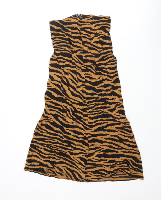Miss Selfridge Womens Orange Animal Print Viscose A-Line Skirt Size 6 Zip - Tiger Print