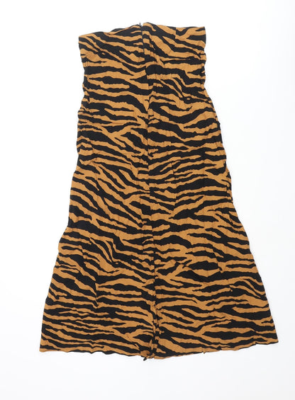 Miss Selfridge Womens Orange Animal Print Viscose A-Line Skirt Size 6 Zip - Tiger Print
