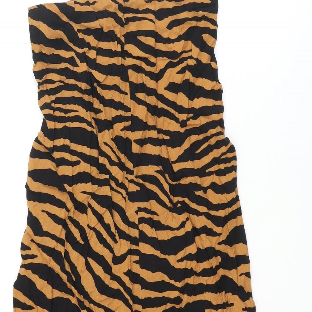 Miss Selfridge Womens Orange Animal Print Viscose A-Line Skirt Size 6 Zip - Tiger Print