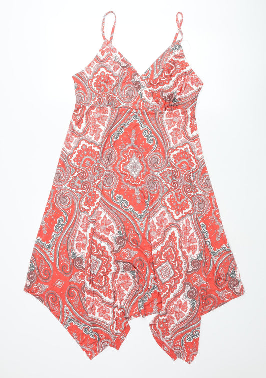 Body Flirt Womens Red Paisley Polyester Shift Size M V-Neck Pullover - Rhinestone Detail