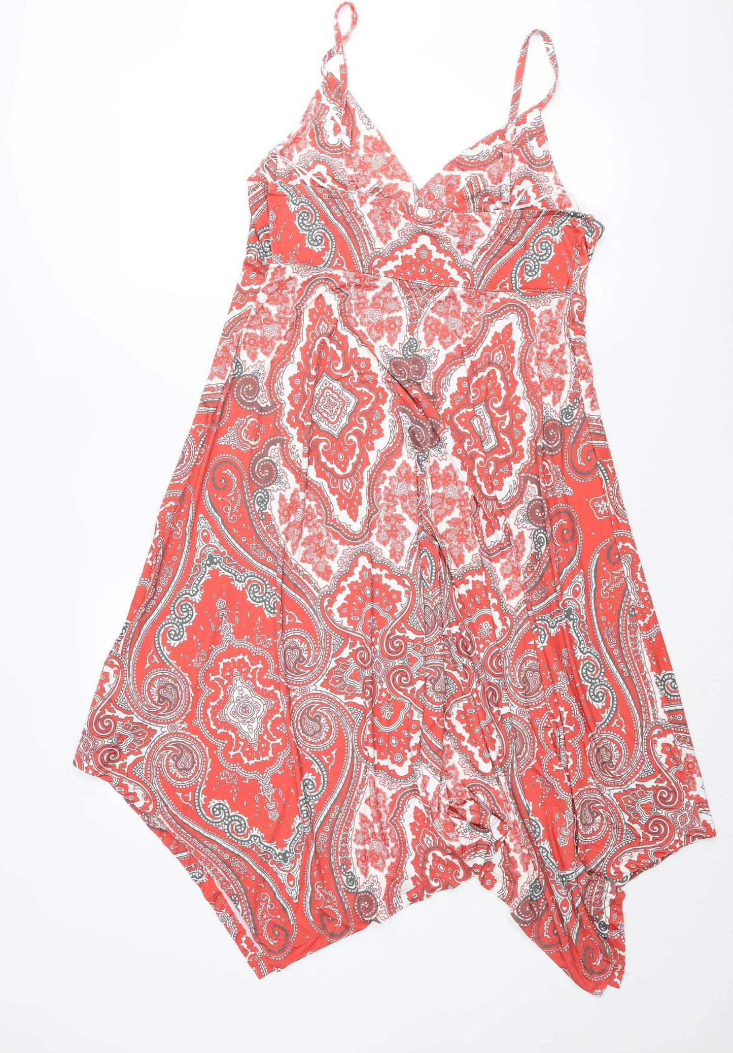 Body Flirt Womens Red Paisley Polyester Shift Size M V-Neck Pullover - Rhinestone Detail