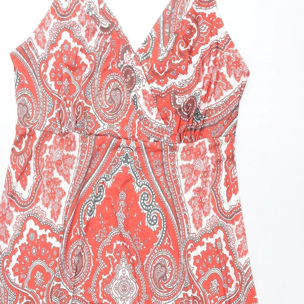 Body Flirt Womens Red Paisley Polyester Shift Size M V-Neck Pullover - Rhinestone Detail