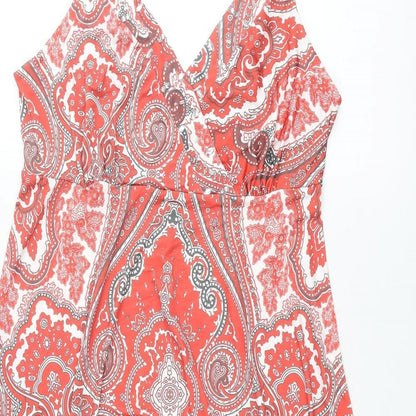 Body Flirt Womens Red Paisley Polyester Shift Size M V-Neck Pullover - Rhinestone Detail
