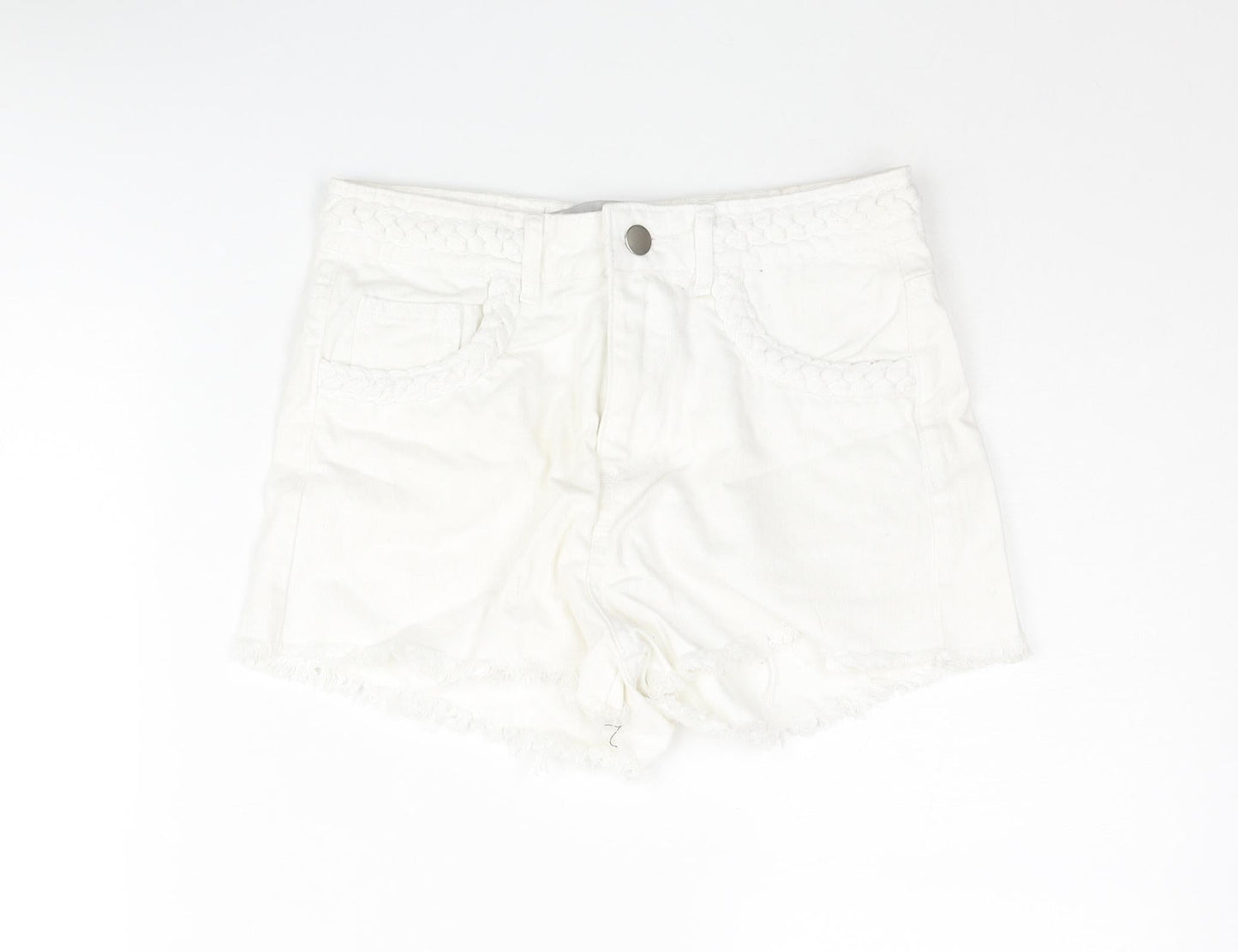 Denim & Co. Womens White Cotton Cut-Off Shorts Size 6 Regular Zip - Plait Detail