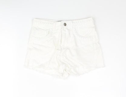 Denim & Co. Womens White Cotton Cut-Off Shorts Size 6 Regular Zip - Plait Detail