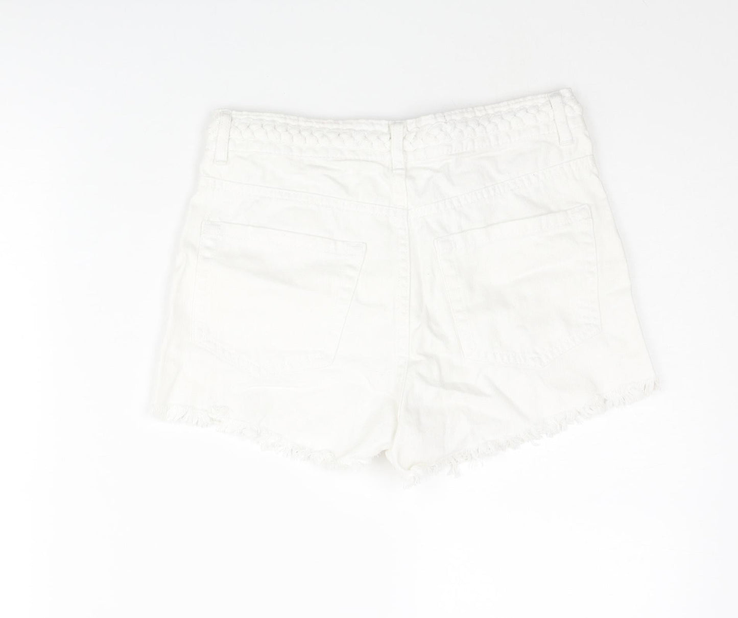 Denim & Co. Womens White Cotton Cut-Off Shorts Size 6 Regular Zip - Plait Detail