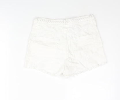 Denim & Co. Womens White Cotton Cut-Off Shorts Size 6 Regular Zip - Plait Detail