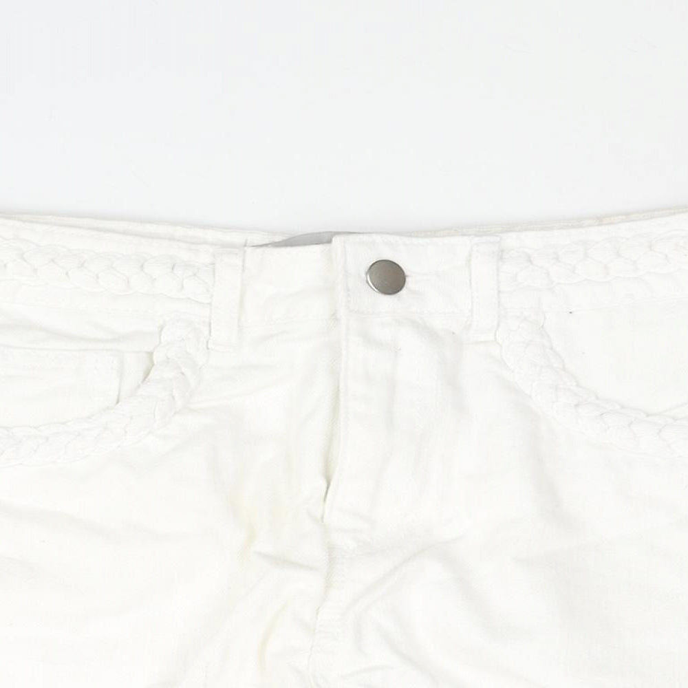 Denim & Co. Womens White Cotton Cut-Off Shorts Size 6 Regular Zip - Plait Detail