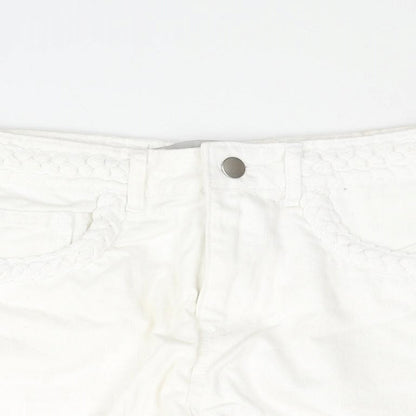 Denim & Co. Womens White Cotton Cut-Off Shorts Size 6 Regular Zip - Plait Detail