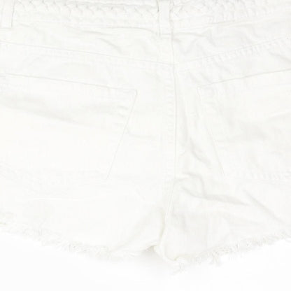 Denim & Co. Womens White Cotton Cut-Off Shorts Size 6 Regular Zip - Plait Detail