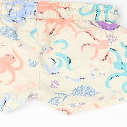Marks and Spencer Boys Multicoloured Geometric Polyester Cropped Trousers Size 0-3 Months Drawstring - Swim Shorts Octopus Print