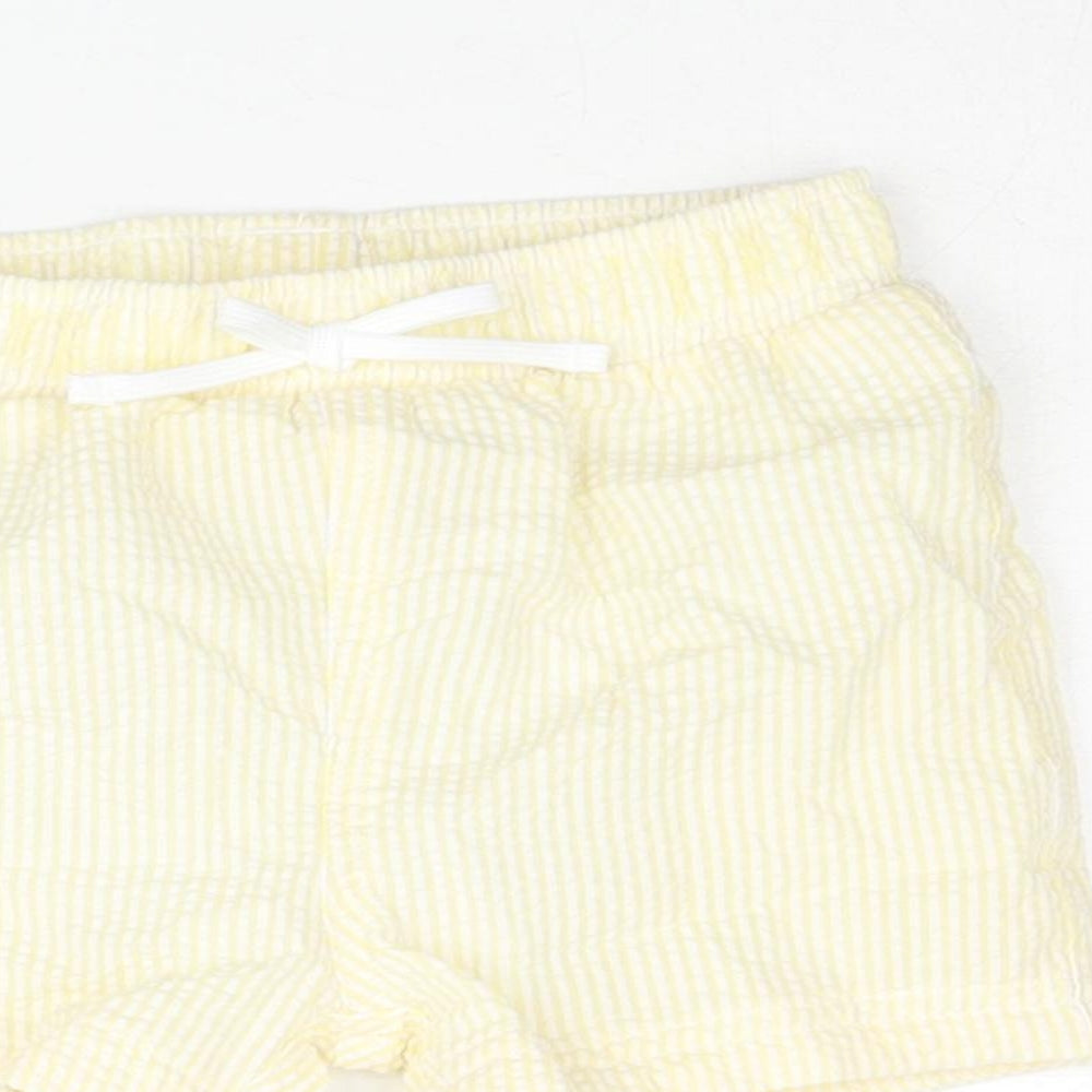 Marks and Boys Yellow Striped Polyester Cropped Trousers Size 6-9 Months Drawstring - Swim Shorts