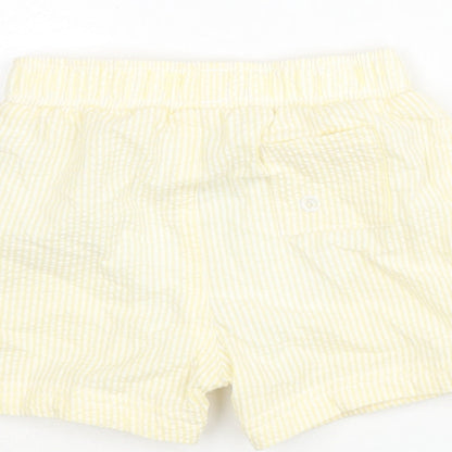 Marks and Boys Yellow Striped Polyester Cropped Trousers Size 6-9 Months Drawstring - Swim Shorts