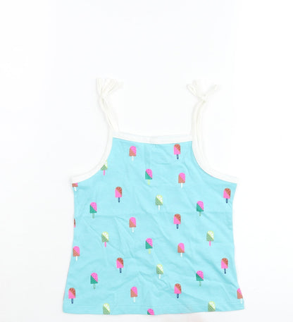 Marks and Spencer Girls Blue Geometric Cotton Basic Tank Size 3 Years Square Neck Pullover - Ice Lolly Print