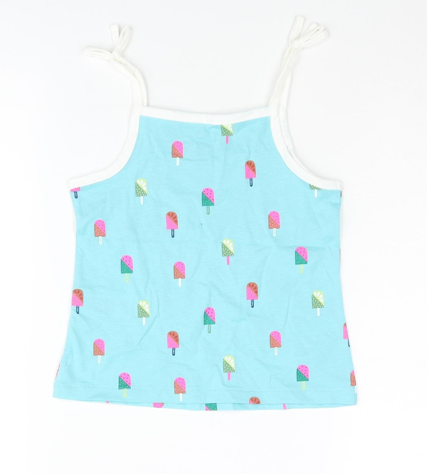 Marks and Spencer Girls Blue Geometric Cotton Basic Tank Size 3 Years Square Neck Pullover - Ice Lolly Print