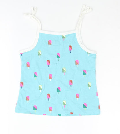 Marks and Spencer Girls Blue Geometric Cotton Basic Tank Size 3 Years Square Neck Pullover - Ice Lolly Print
