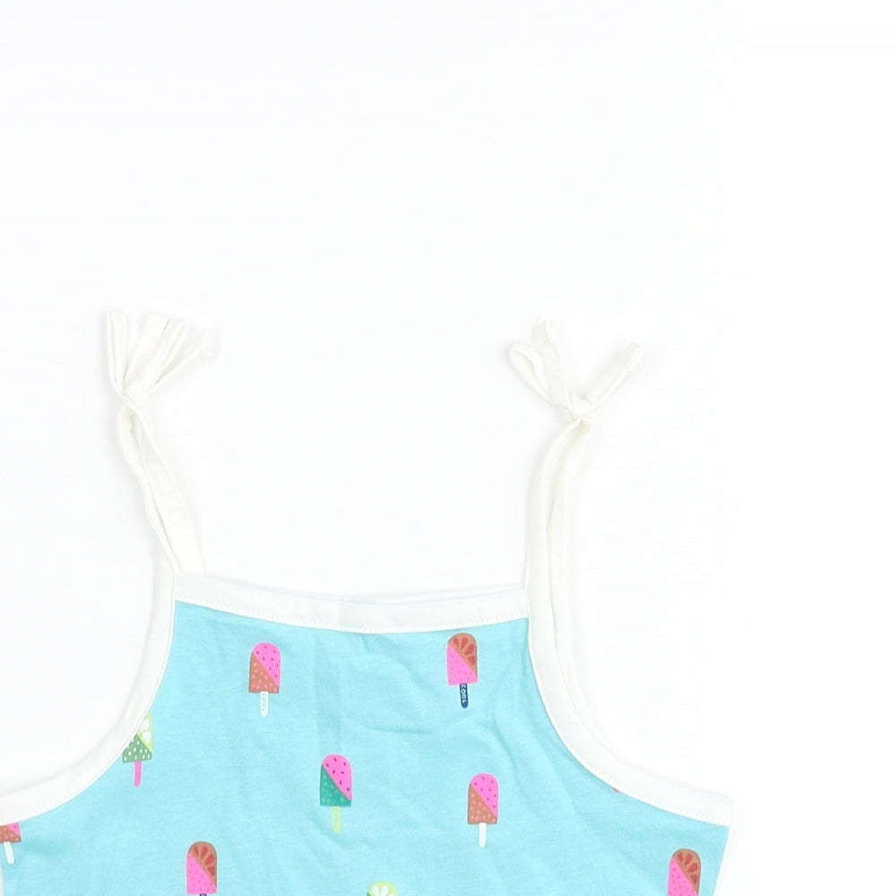 Marks and Spencer Girls Blue Geometric Cotton Basic Tank Size 3 Years Square Neck Pullover - Ice Lolly Print