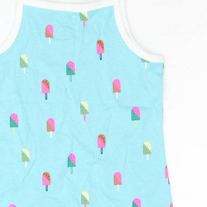 Marks and Spencer Girls Blue Geometric Cotton Basic Tank Size 3 Years Square Neck Pullover - Ice Lolly Print