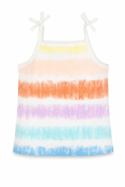 Front view of Marks & Spencer girls’ multicoloured striped cotton basic tank, size 4-5, years square neck pullover