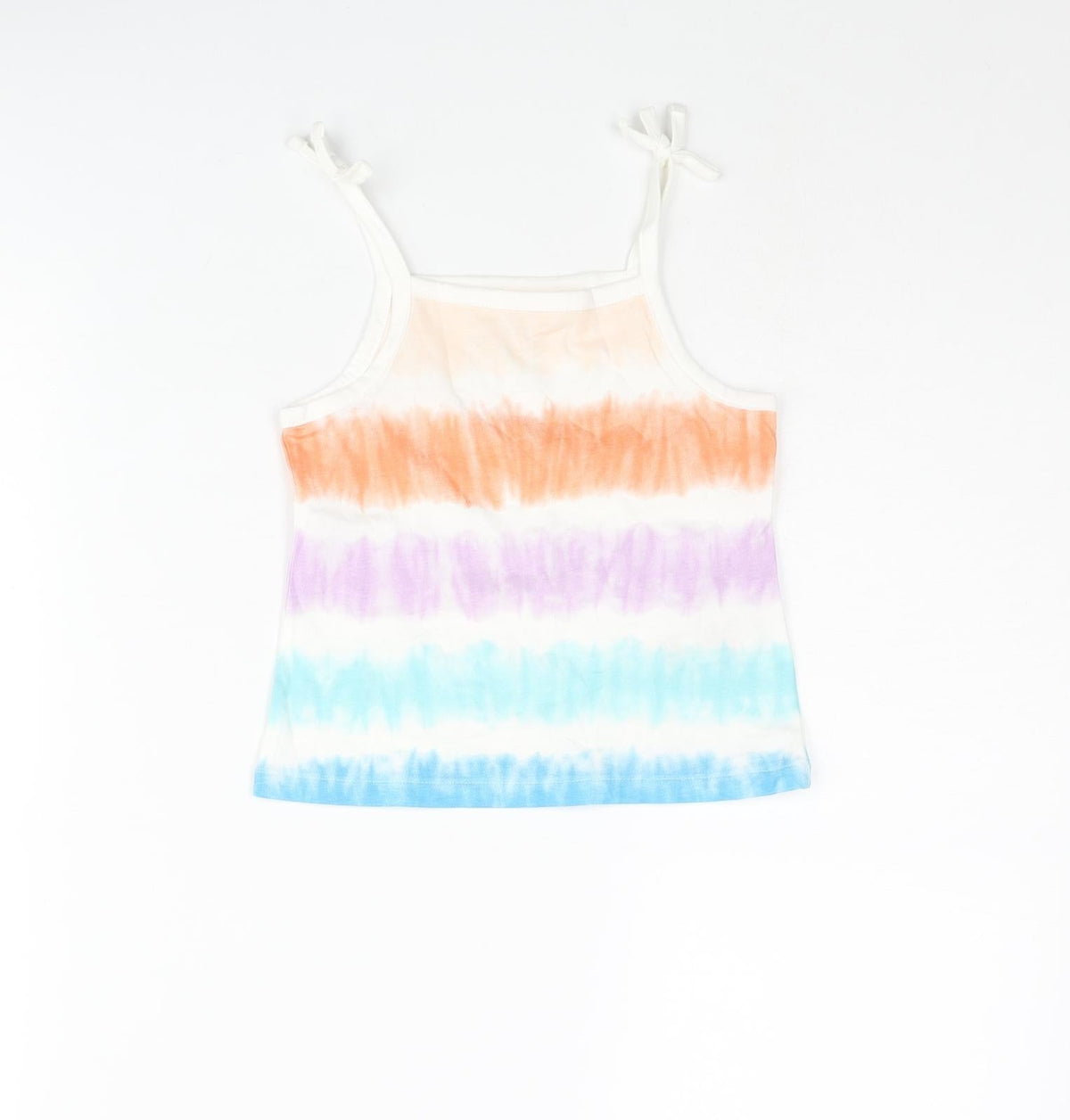 Additional front view of Marks & Spencer girls’ multicoloured striped cotton basic tank, size 2-3, years square neck pullover