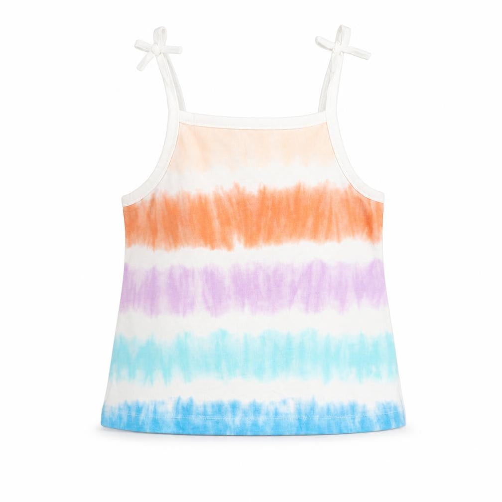 Front view of Marks & Spencer girls’ multicoloured striped cotton basic tank, size 2-3, years square neck pullover