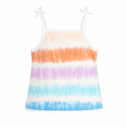 Front view of Marks & Spencer girls’ multicoloured striped cotton basic tank, size 2-3, years square neck pullover