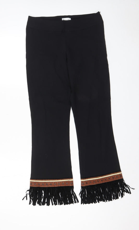 Hennes Womens Black Viscose Capri Trousers Size 10 L24 in Regular Zip - Tassled