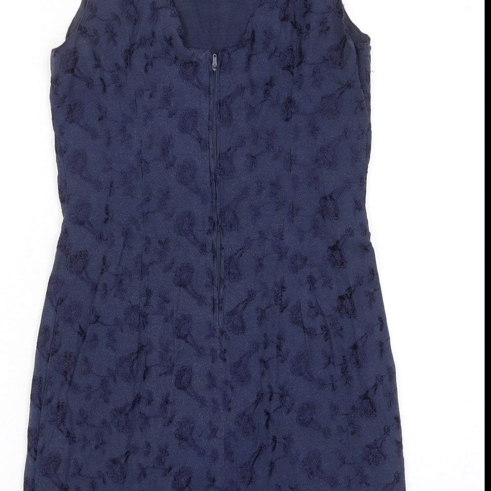 Oasis Womens Blue Floral Cotton Tank Dress Size 10 Scoop Neck Pullover